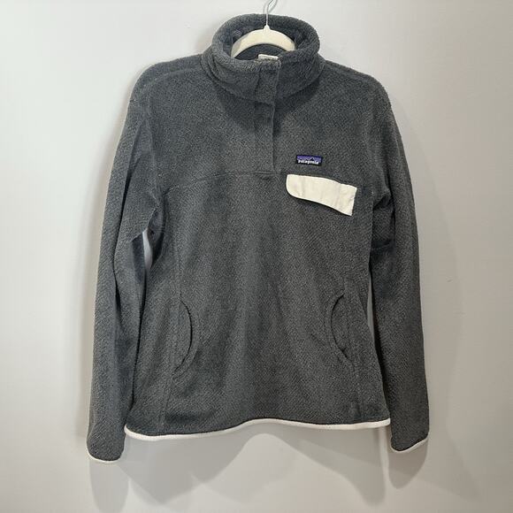 Patagonia Synchilla Snap T Fleece Pullover Womens Medium Gray Ivory Outdoor - Picture 1 of 7